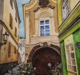 Praha, Anenské náměstí,  akvarel,  Josef Pepíno Balek