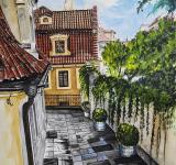 Praha, Zahrady pod Pražským hradem, akvarel,  Josef Pepíno Balek