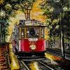 Historická tramvaj, Písecká brána Praha, akvarel, Josef Pepíno Balek