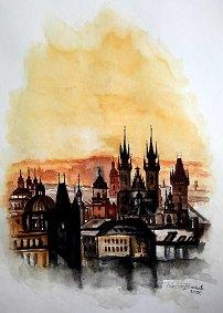 Praha, akvarel,  Josef Pepíno Balek